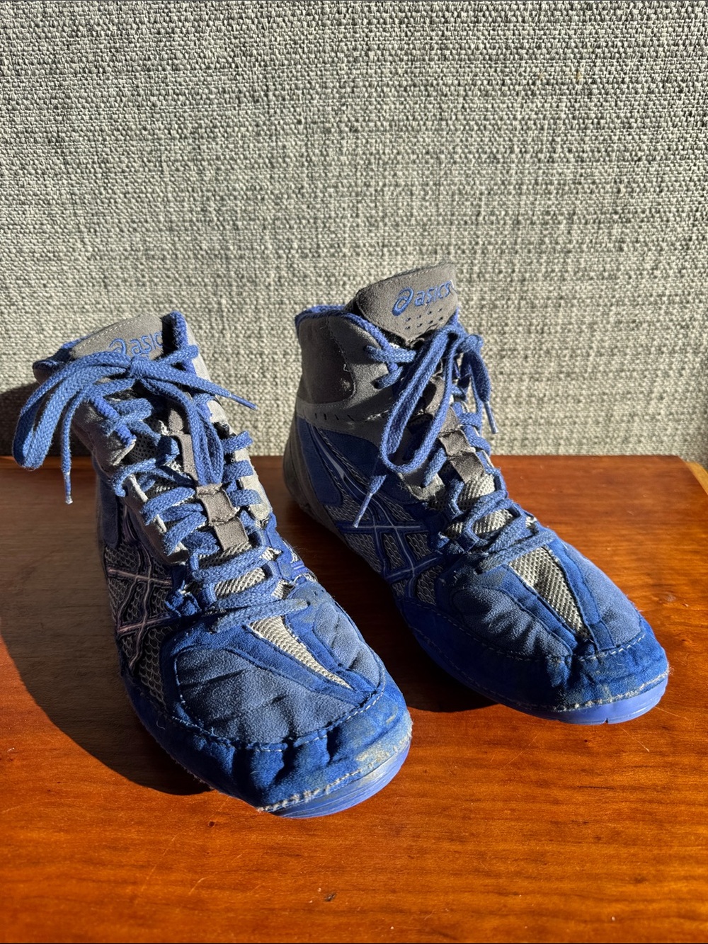 VTG 2012 ASICS Cael Sanderson V5.0 Wrestling Shoes Royal Blue & Silver Size 10.5